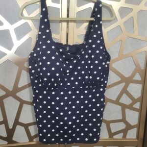 NWOT LAND'S END Navy Polka Dot Swim Tank With Underwire